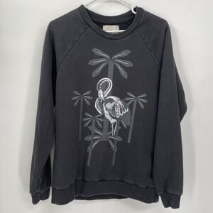 Saint Paul Womens Flamingo Palm Tree Graphic Sweatshirt Black Crewneck Large